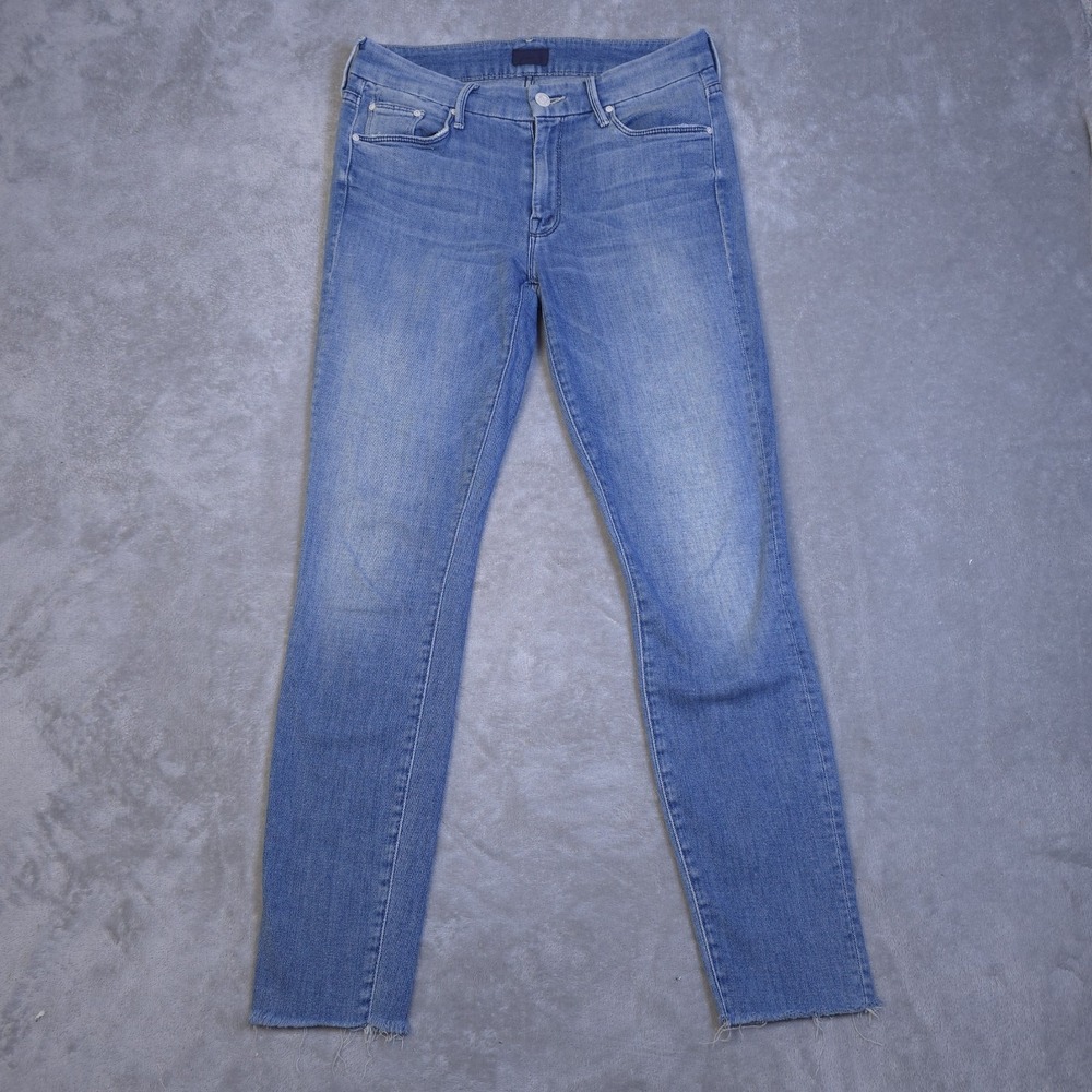 Mother Denim Looker Ankle Fray Skinny Jeans Size 27 Blue Cropped When Sparks Fly